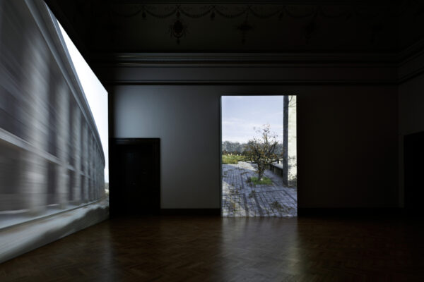 David Claerbout, Olympia (The real time disintegration into ruins of the Berlin Olympic stadium over the course of a thousand years) (2020), installation view. © Galerie Rudolfinum, photo Martin Polák